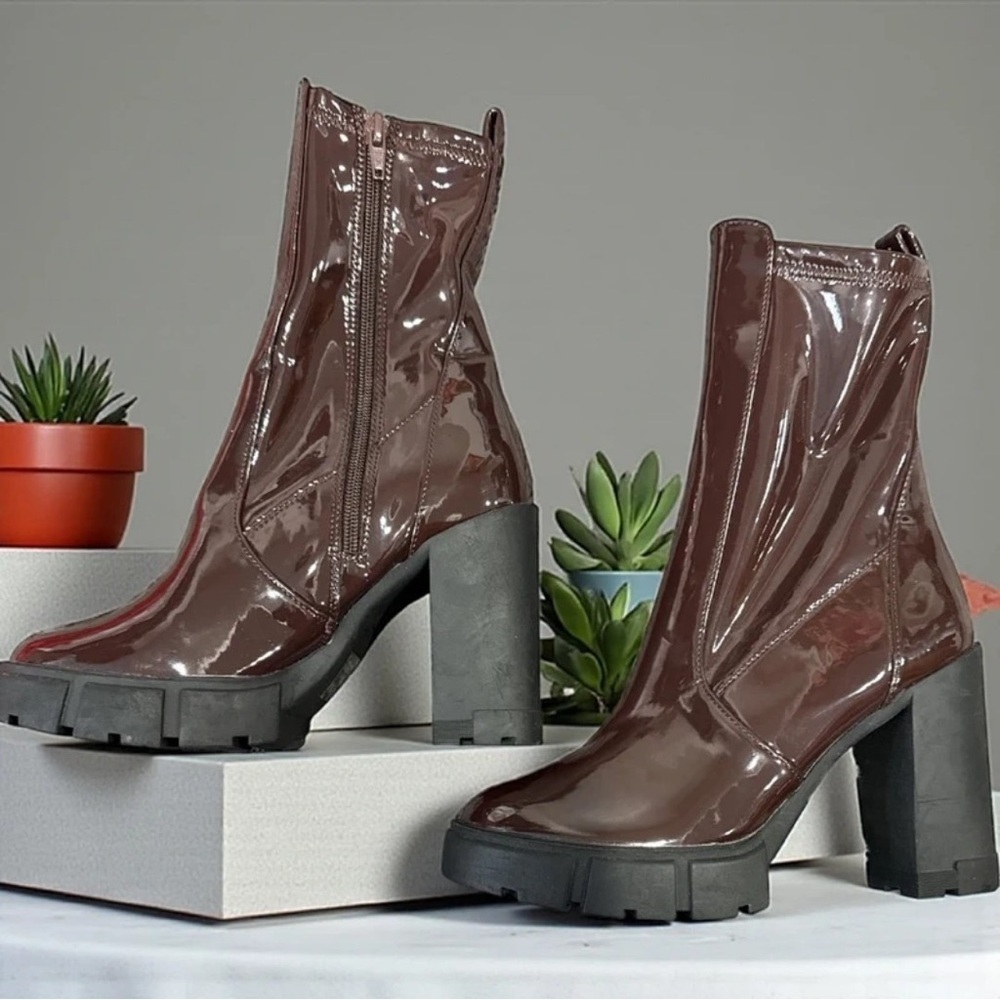 Aldo Glossy Brown Heeled Boots